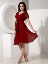 Custom Designed Chiffon Short Sleeves Knee Length Evening Dress and Ruching