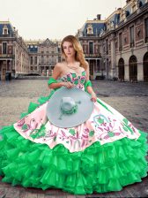 Graceful Sweetheart Sleeveless Lace Up Quinceanera Dresses Green Organza