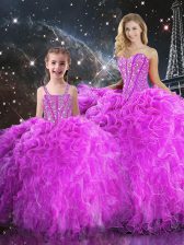  Ball Gowns 15 Quinceanera Dress Fuchsia Sweetheart Organza Sleeveless Floor Length Lace Up