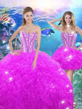 Hot Selling Floor Length Ball Gowns Sleeveless Fuchsia Sweet 16 Quinceanera Dress Lace Up