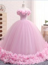 Graceful Ball Gowns Sleeveless Baby Pink Quince Ball Gowns Brush Train Lace Up