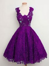 Beauteous Purple Lace Up Straps Lace Damas Dress Lace Sleeveless