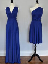 Custom Fit Empire Quinceanera Court Dresses Royal Blue One Shoulder Chiffon Sleeveless Floor Length Lace Up