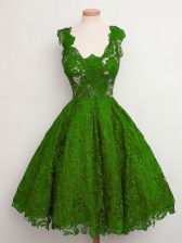 Fantastic Straps Sleeveless Damas Dress Knee Length Lace Green Lace