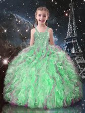  Straps Sleeveless Organza Little Girls Pageant Dress Wholesale Beading and Ruffles Lace Up