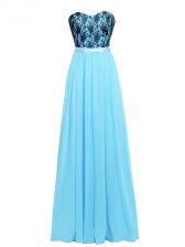  Aqua Blue Sweetheart Zipper Lace and Appliques Prom Gown Sleeveless