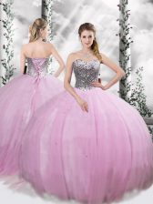 Sophisticated Sleeveless Tulle Brush Train Lace Up Sweet 16 Quinceanera Dress in Lilac with Beading