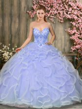 Graceful Lavender Tulle Lace Up Sweet 16 Quinceanera Dress Sleeveless Floor Length Beading and Ruffles