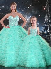 Fashionable Apple Green Sweetheart Neckline Beading and Ruffles Quinceanera Gowns Sleeveless Lace Up