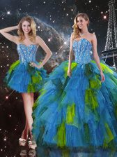 Fancy Multi-color Sleeveless Tulle Lace Up Vestidos de Quinceanera for Military Ball and Sweet 16 and Quinceanera