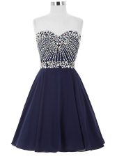 Designer Navy Blue Sweetheart Neckline Beading Prom Party Dress Sleeveless Lace Up