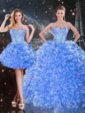 Popular Baby Blue Sleeveless Beading Floor Length Ball Gown Prom Dress