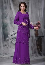  Empire Homecoming Dress Purple Straps Chiffon Sleeveless Floor Length Zipper
