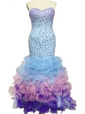  Multi-color Sweetheart Neckline Beading and Ruffles Prom Party Dress Sleeveless Lace Up