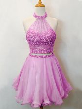 Knee Length Lace Up Quinceanera Court of Honor Dress Lilac for Prom and Party and Wedding Party with Beading