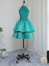  Satin Sleeveless Mini Length Prom Evening Gown and Lace and Appliques