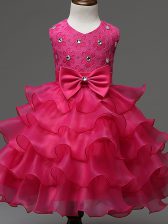  Hot Pink Sleeveless Organza Zipper Kids Pageant Dress for Wedding Party