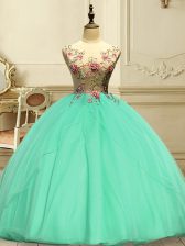 High Quality Scoop Sleeveless Organza Quinceanera Dresses Appliques Lace Up