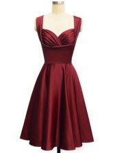 Fashionable Knee Length Wine Red Quinceanera Court of Honor Dress Taffeta Sleeveless Ruching