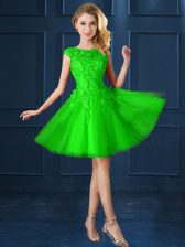 Stylish Cap Sleeves Lace and Belt Knee Length Court Dresses for Sweet 16