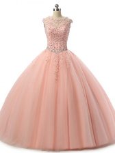  Scoop Sleeveless Tulle Sweet 16 Dress Beading and Lace Lace Up