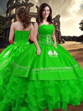 Adorable Green Strapless Zipper Embroidery and Ruffled Layers Vestidos de Quinceanera Sleeveless
