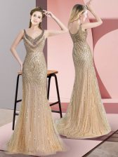  Champagne Mermaid Straps Sleeveless Tulle Brush Train Zipper Beading and Sequins Homecoming Dress