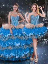 Traditional Multi-color Sleeveless Beading and Ruffles and Ruffled Layers Floor Length Quinceanera Dresses