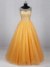 Custom Design Scoop Sleeveless Tulle Prom Party Dress Beading and Sequins Lace Up