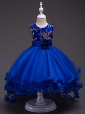  Royal Blue Kids Pageant Dress Wedding Party with Appliques and Hand Made Flower Scoop Sleeveless Zipper