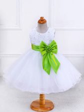 Custom Design White Girls Pageant Dresses Wedding Party with Bowknot Scoop Sleeveless Zipper