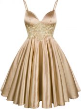 Smart Elastic Woven Satin Sleeveless Knee Length Court Dresses for Sweet 16 and Lace