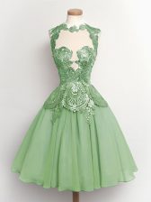 Fine Knee Length A-line Sleeveless Green Dama Dress for Quinceanera Lace Up