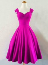 Great Fuchsia A-line Ruching Court Dresses for Sweet 16 Lace Up Taffeta Sleeveless Knee Length