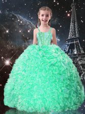 Admirable Apple Green Straps Neckline Beading and Ruffles Little Girls Pageant Dress Wholesale Sleeveless Lace Up