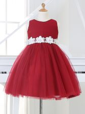  Wine Red Zipper Scoop Appliques Flower Girl Dresses for Less Tulle Sleeveless
