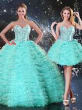 Exceptional Floor Length Ball Gowns Sleeveless Turquoise 15th Birthday Dress Lace Up