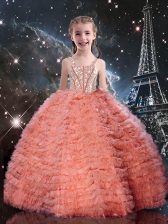  Tulle Sleeveless Floor Length Child Pageant Dress and Beading and Ruffled Layers