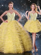  Floor Length Yellow Vestidos de Quinceanera Sweetheart Sleeveless Lace Up