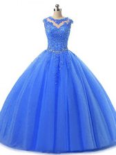  Scoop Sleeveless Tulle 15th Birthday Dress Beading and Lace Lace Up