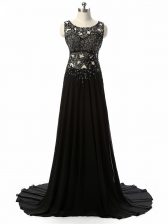 High Class Black Chiffon Brush Train Sleeveless Beading and Lace and Appliques
