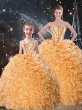 Elegant Orange Quinceanera Dress Military Ball and Sweet 16 and Quinceanera with Beading and Ruffles Sweetheart Sleeveless Lace Up