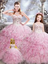Hot Selling Floor Length Baby Pink Quinceanera Gowns Sweetheart Sleeveless Lace Up