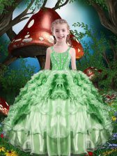  Apple Green Lace Up Pageant Gowns For Girls Beading and Ruffles and Ruffled Layers Sleeveless Floor Length