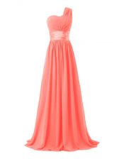 Nice Watermelon Red One Shoulder Lace Up Ruching Court Dresses for Sweet 16 Sleeveless