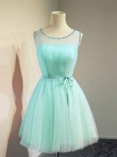 Fashion Belt Dama Dress for Quinceanera Apple Green Lace Up Sleeveless Knee Length