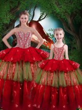 Elegant Sweetheart Sleeveless Organza Sweet 16 Quinceanera Dress Beading and Ruffled Layers Lace Up