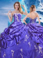 Designer Purple Zipper Quinceanera Gown Appliques and Pick Ups Sleeveless Floor Length