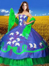 Cute Multi-color Sweet 16 Quinceanera Dress Military Ball and Sweet 16 and Quinceanera with Embroidery Sweetheart Sleeveless Lace Up