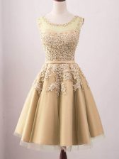 Dramatic Gold Lace Up Scoop Lace Dama Dress Tulle Sleeveless